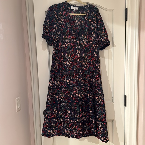 The Great Yonder Midi in Black Fresh Water Floral Cotton Tiered Dress, Size 3 - Picture 6 of 8